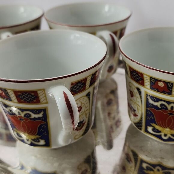 Vintage Set of 4 Imari Japan Derbyshire Fine china SnackDessert Plates & Teacups - Picture 11 of 14